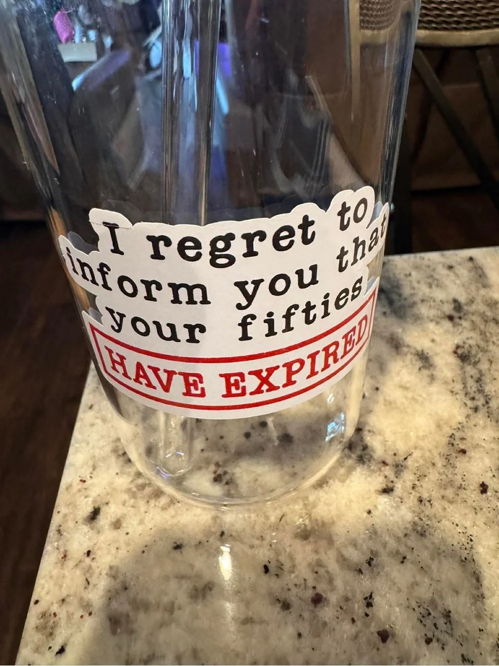 Hand Crafted Clear Glass Cup with Bamboo Lid and Straw - Red Accent Print
